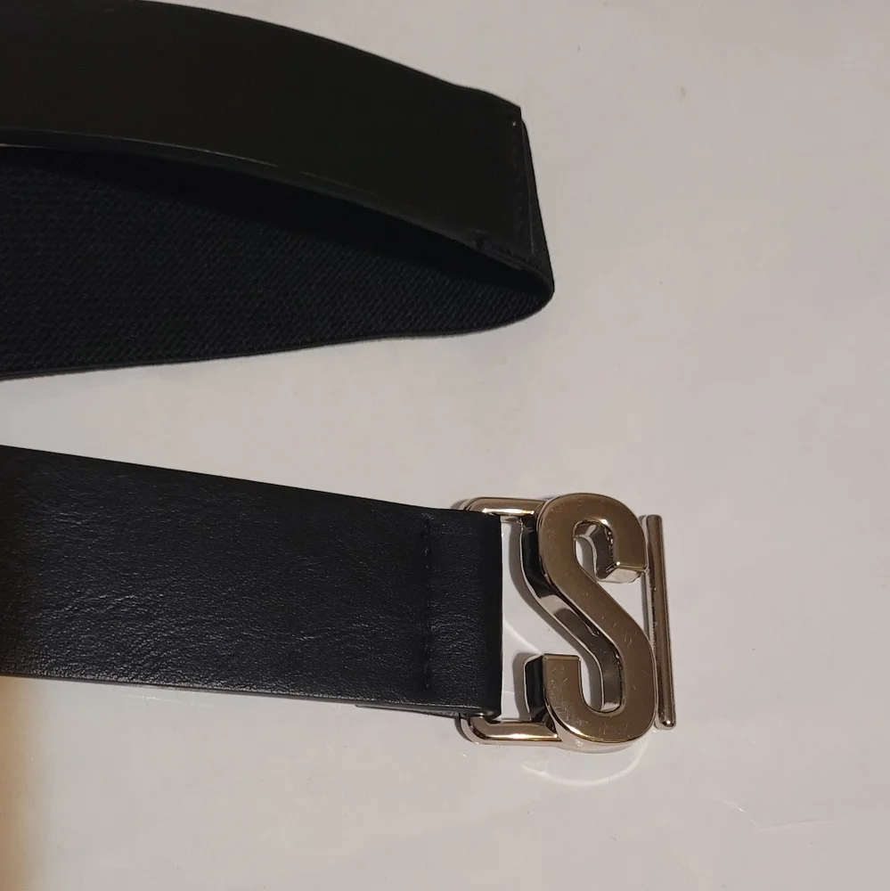 Steve Madden Logo Interlock Stretch Belt Black Size L XL New